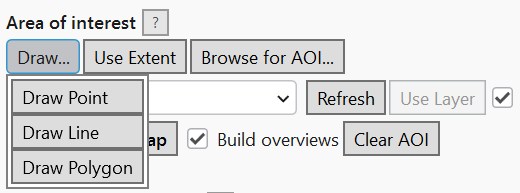 The Draw dropdown open, showing Draw Point / Draw Line / Draw Polygon