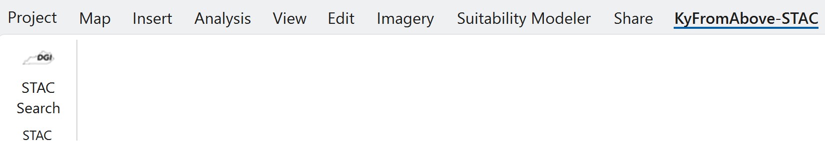 ArcGIS Pro ribbon with the KyFromAbove-STAC tab and STAC Search button